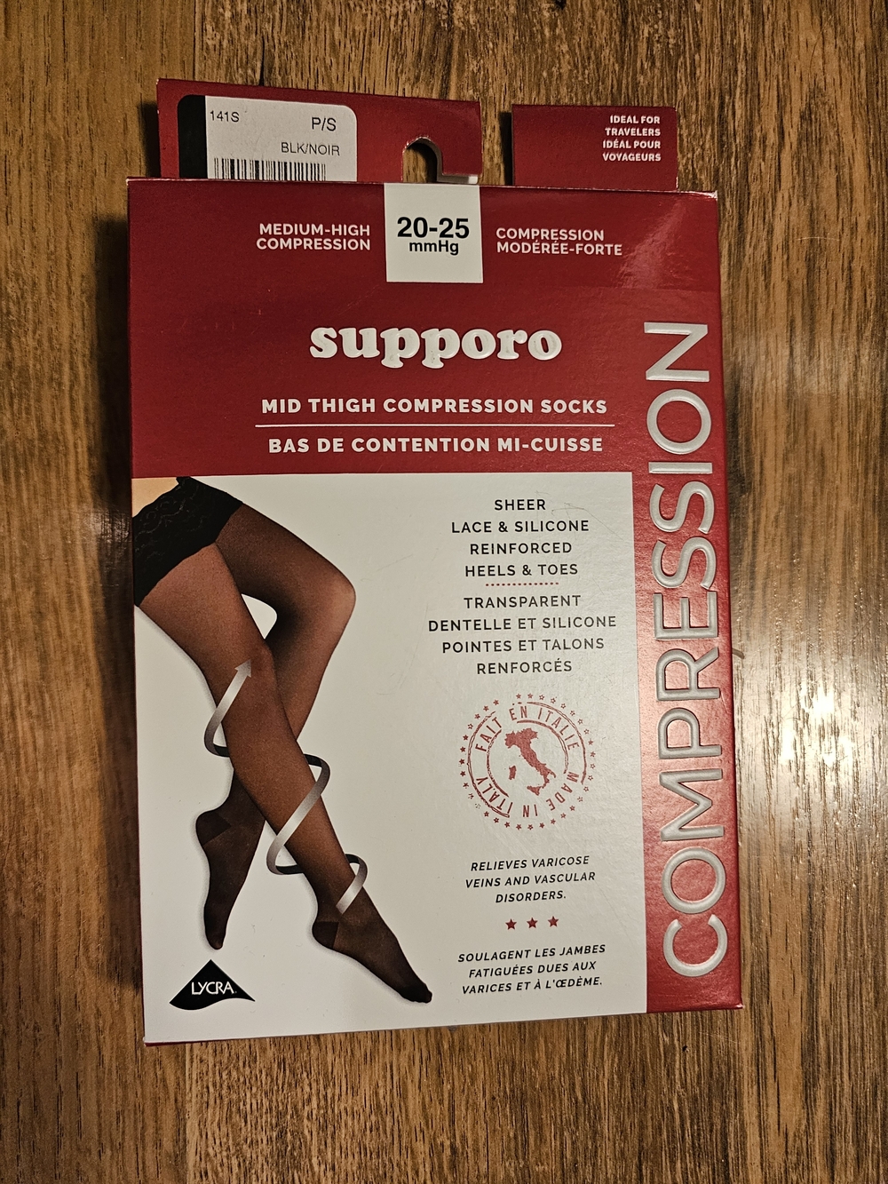 Supporo Mid-Thigh Compression Socks in Black — 20-25 mmHg